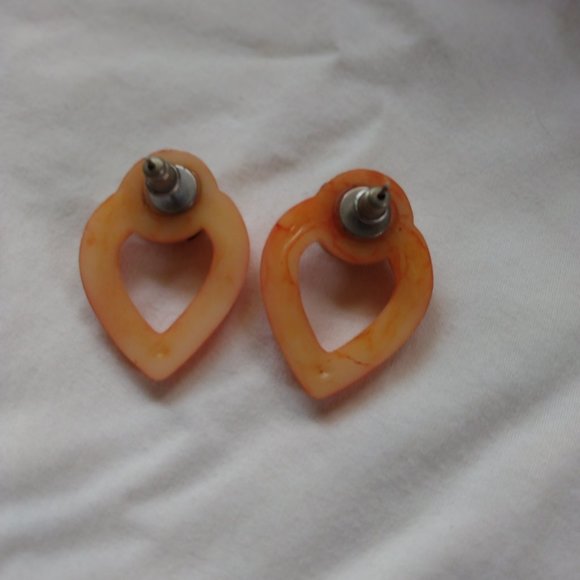 Vintage 80s Earrings, Orange and gold drop earrings - Picture 2 of 2